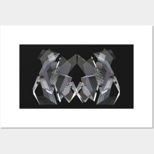 Geometric silver metallic futuristic pattern blac Posters and Art
